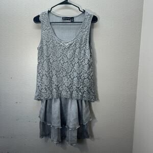 Dolce Bianca Italia Y2K Fairy Ethereal Lace Whimsical Dress Mini Tunic SZ M Gray